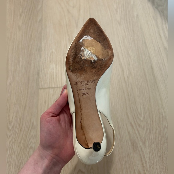 Jimmy Choo Erin 60 Patent Slingback Heels White - Picture 4 of 7
